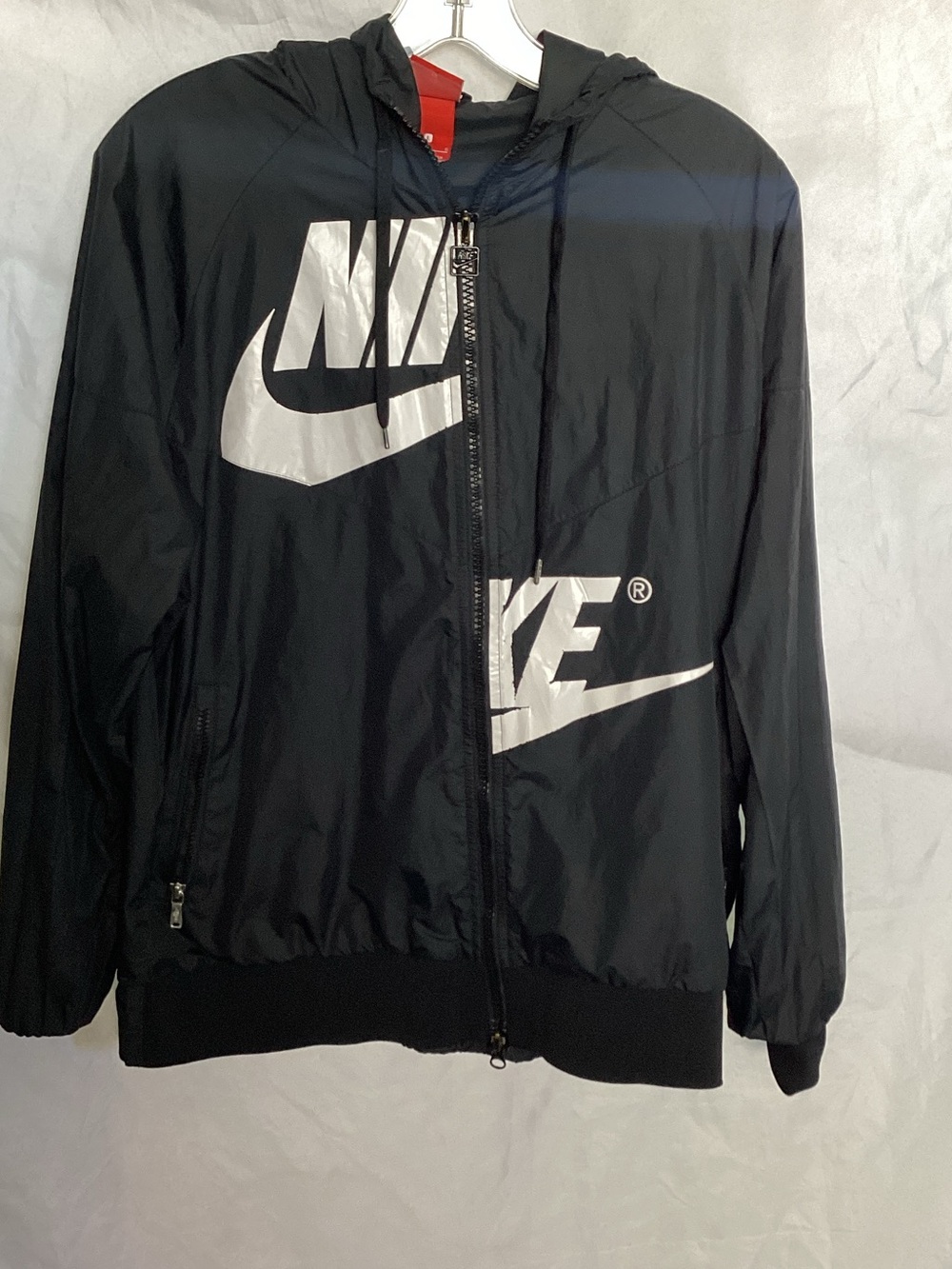 Nike  Black Hooded Windbreaker Jacket with White Logo